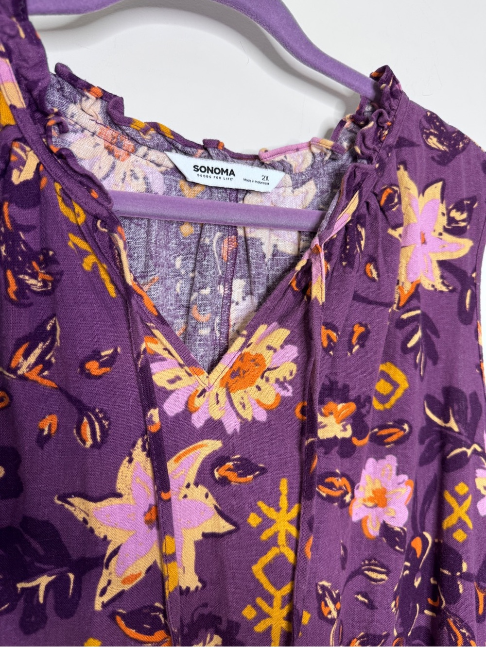 Sonoma Purple Floral V-Neck Tiered Mini Dress - Picture 4 of 7